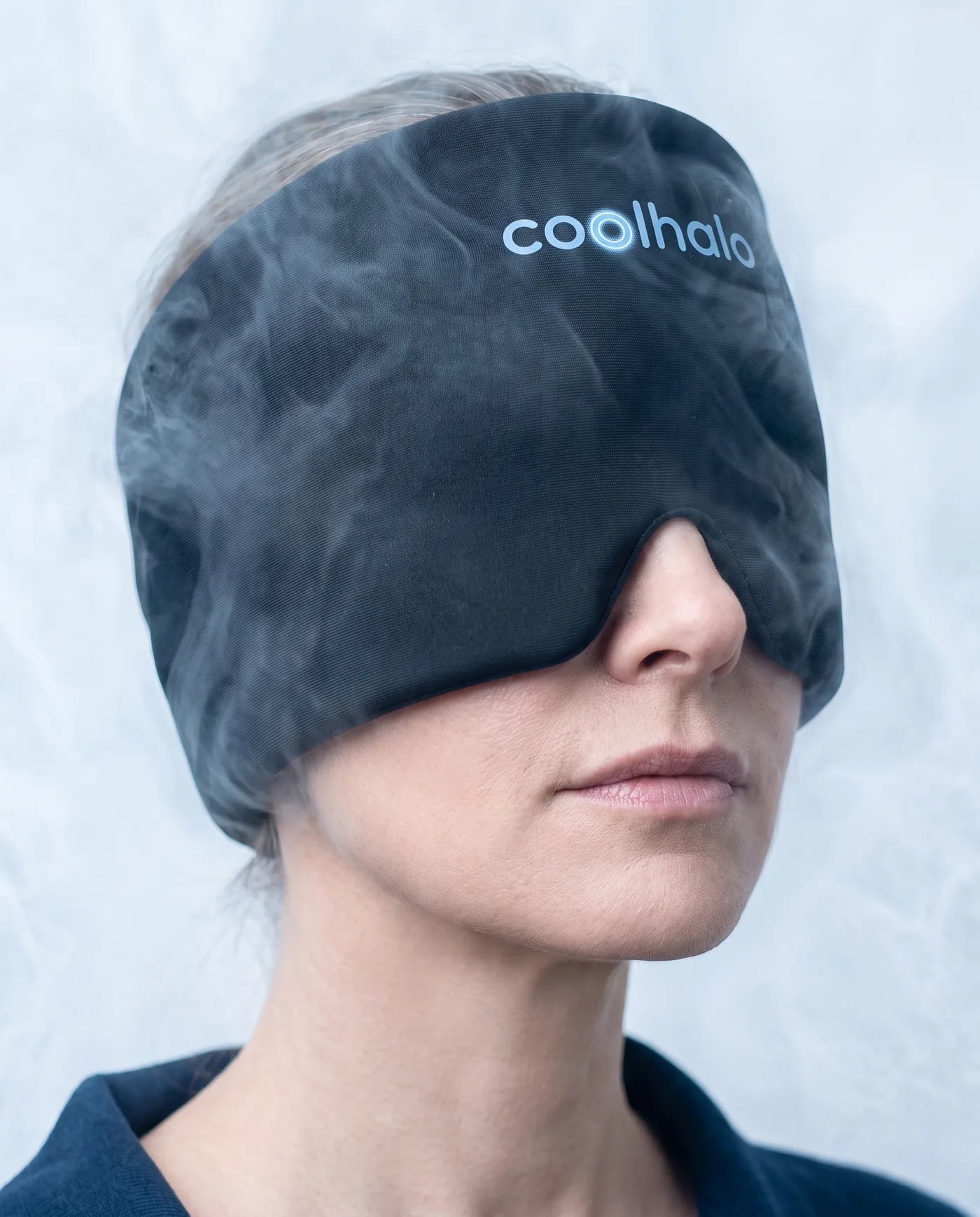 CoolHalo 360 degree cooling wrap covering forehead, temples and eyes