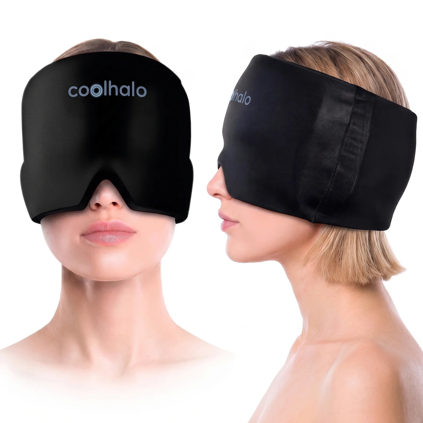 The CoolHalo 360 degree cooling wrap worn, showing full head coverage