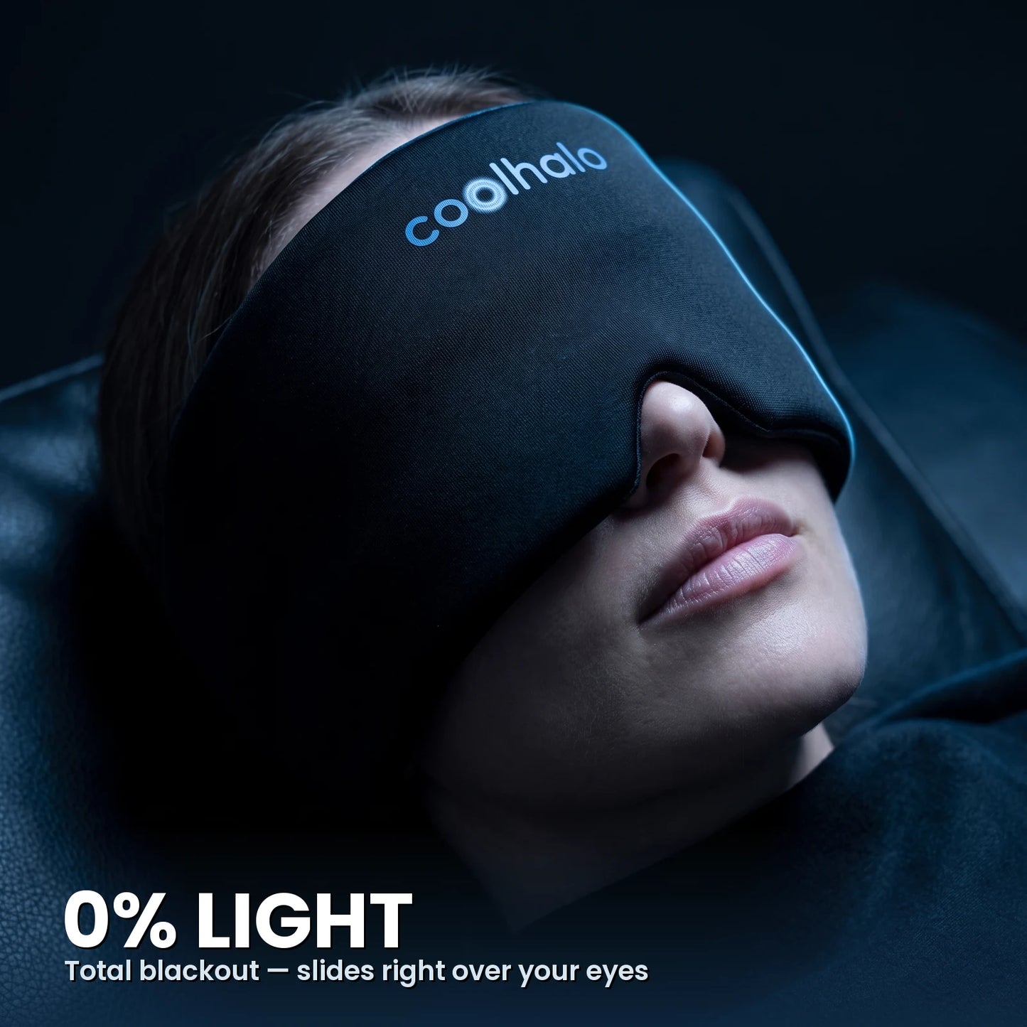 The CoolHalo cooling wrap pulled over the eyes for total darkness