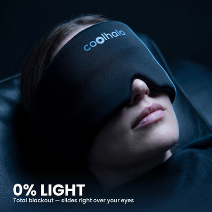 The CoolHalo cooling wrap pulled over the eyes for total darkness