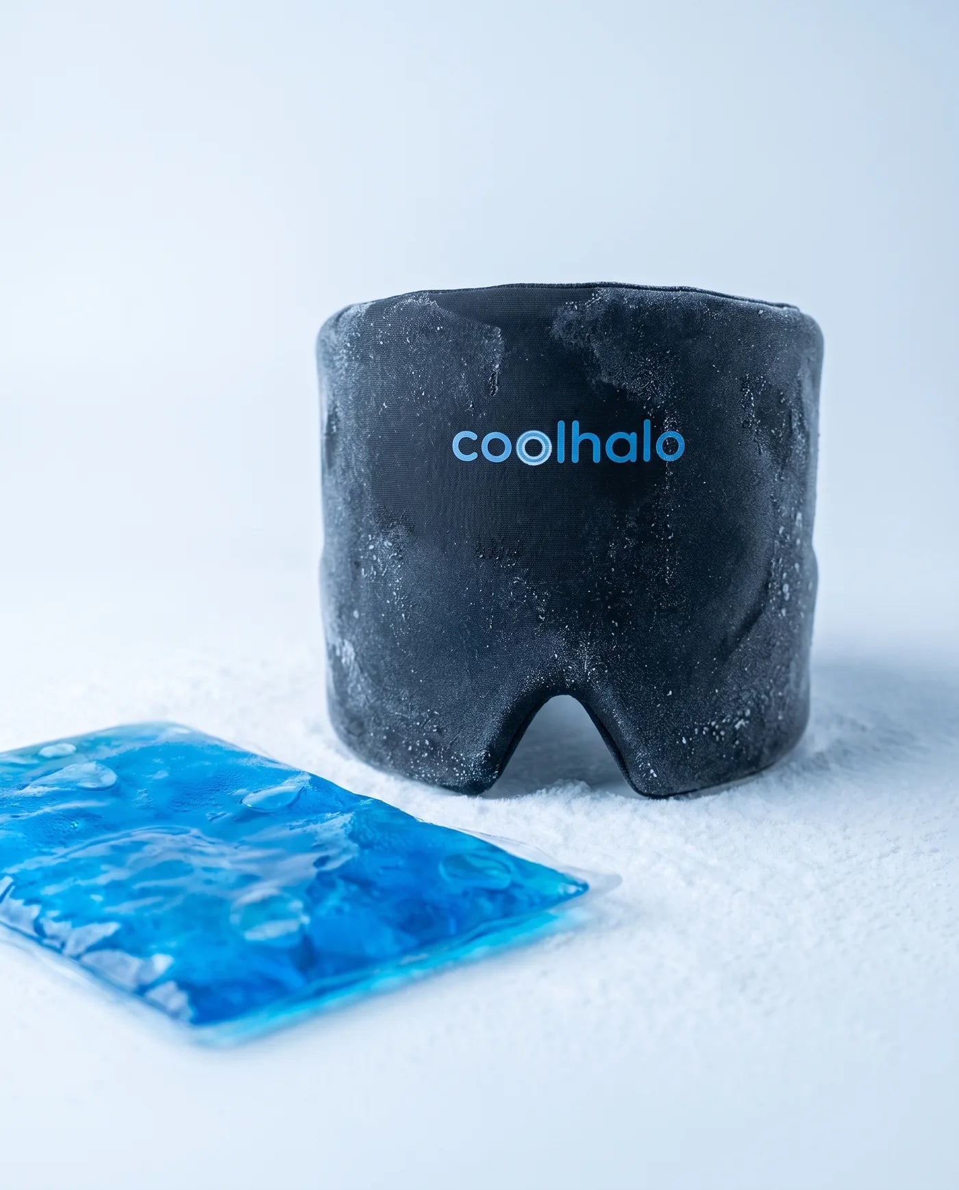 CoolHalo 360 degree cooling wrap next to a flat gel pack for comparison