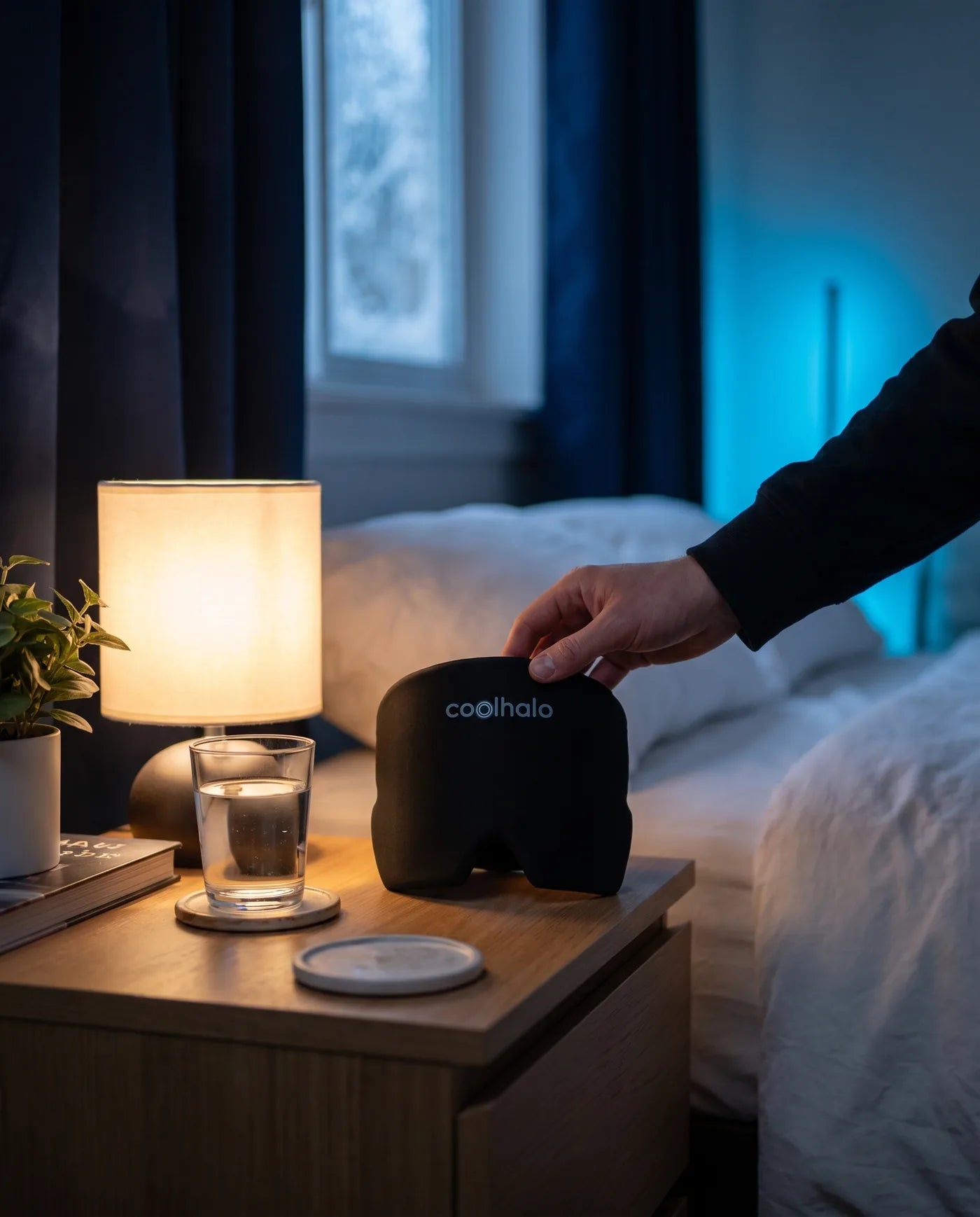 CoolHalo cooling wrap ready on a bedside table