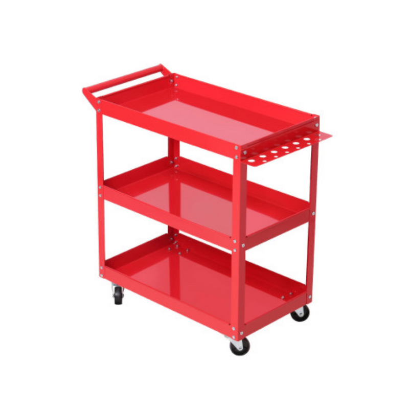 3-Tier-Parts-Steel-Trolley-Red