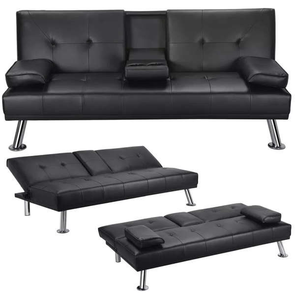 Futon Couch 3 Seater Leather Sofa